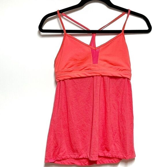 Alo Yoga Neon Coral Padded Strappy Workout Top  Racerback  Sz S/M - Picture 1 of 4